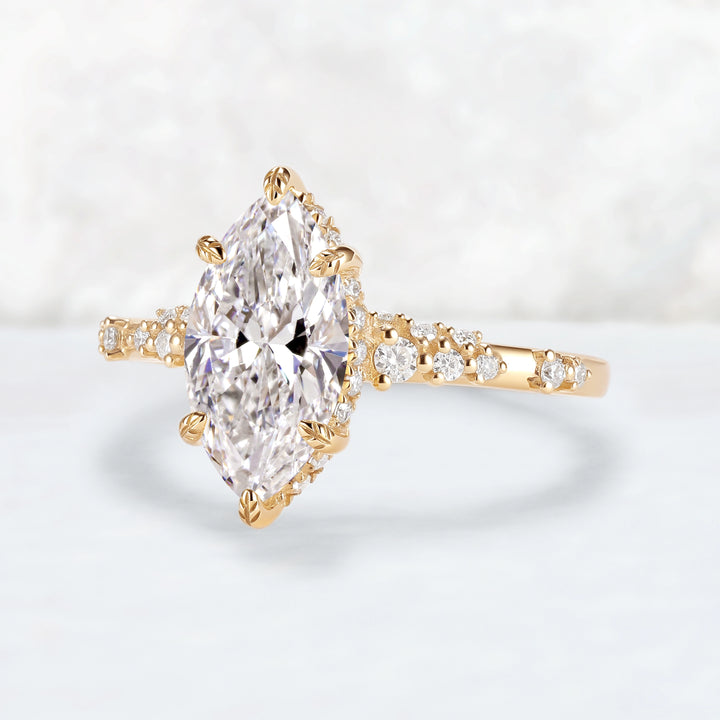 Everleaf with 1.5ct Marquise Cut Certified Lab Diamond Ring in 14K Yellow Gold