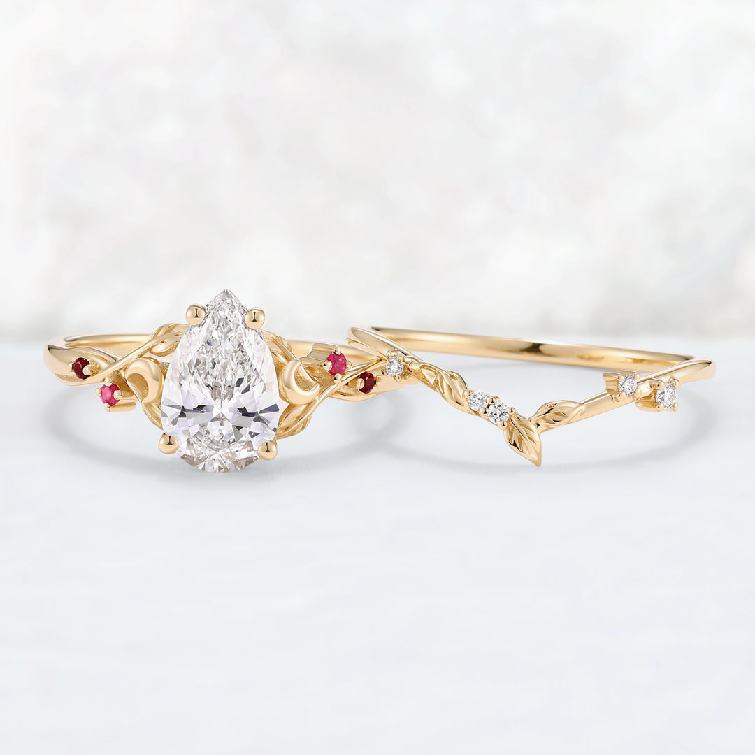 Everleaf with 1.6ct Pear Cut Certified Lab-grown Diamond Ring in 14K Yellow Gold