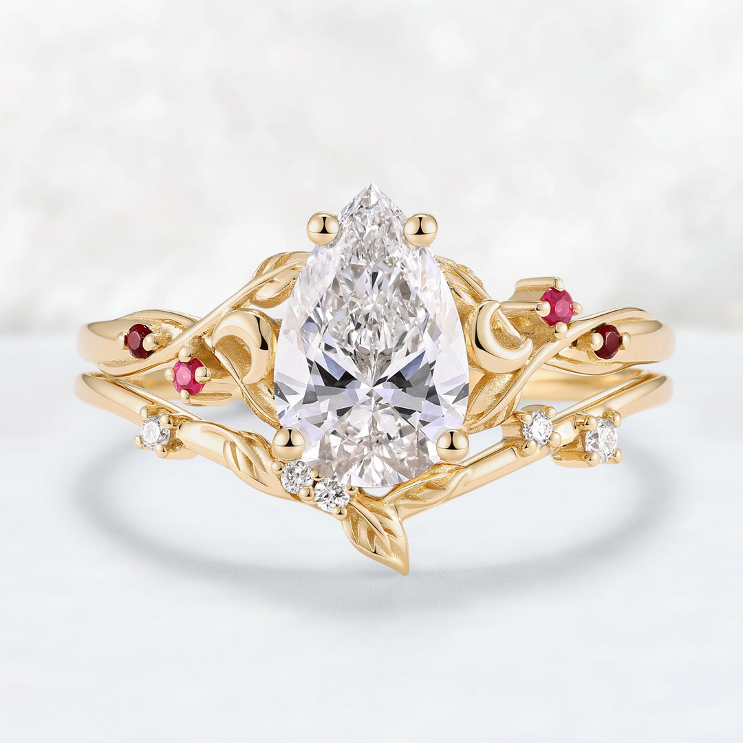 Everleaf with 1.6ct Pear Cut Certified Lab-grown Diamond Ring in 14K Yellow Gold