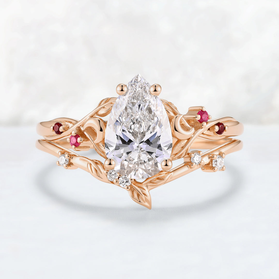 Everleaf with 1.6ct Pear Cut Certified Lab-grown Diamond Ring in 14K Yellow Gold