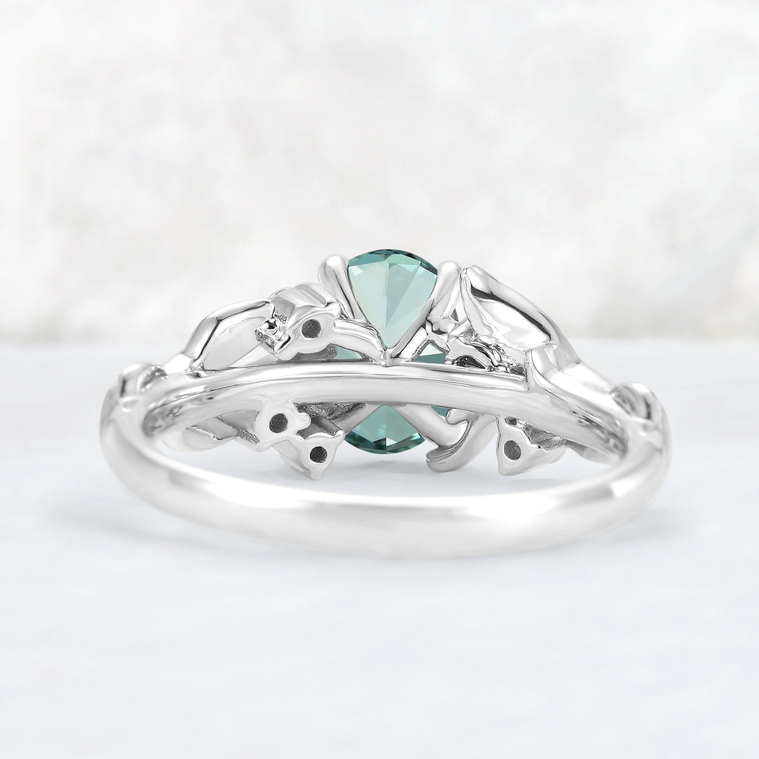 Everleaf with 1ct Oval Certified Lab Green Diamond Ring in 10K White Gold