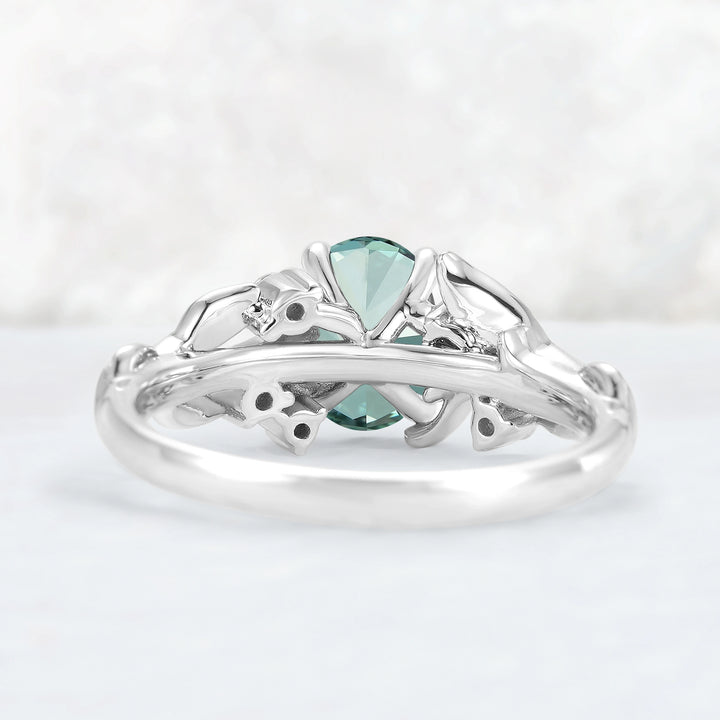 Everleaf with 1ct Oval Certified Lab Green Diamond Ring in 10K White Gold