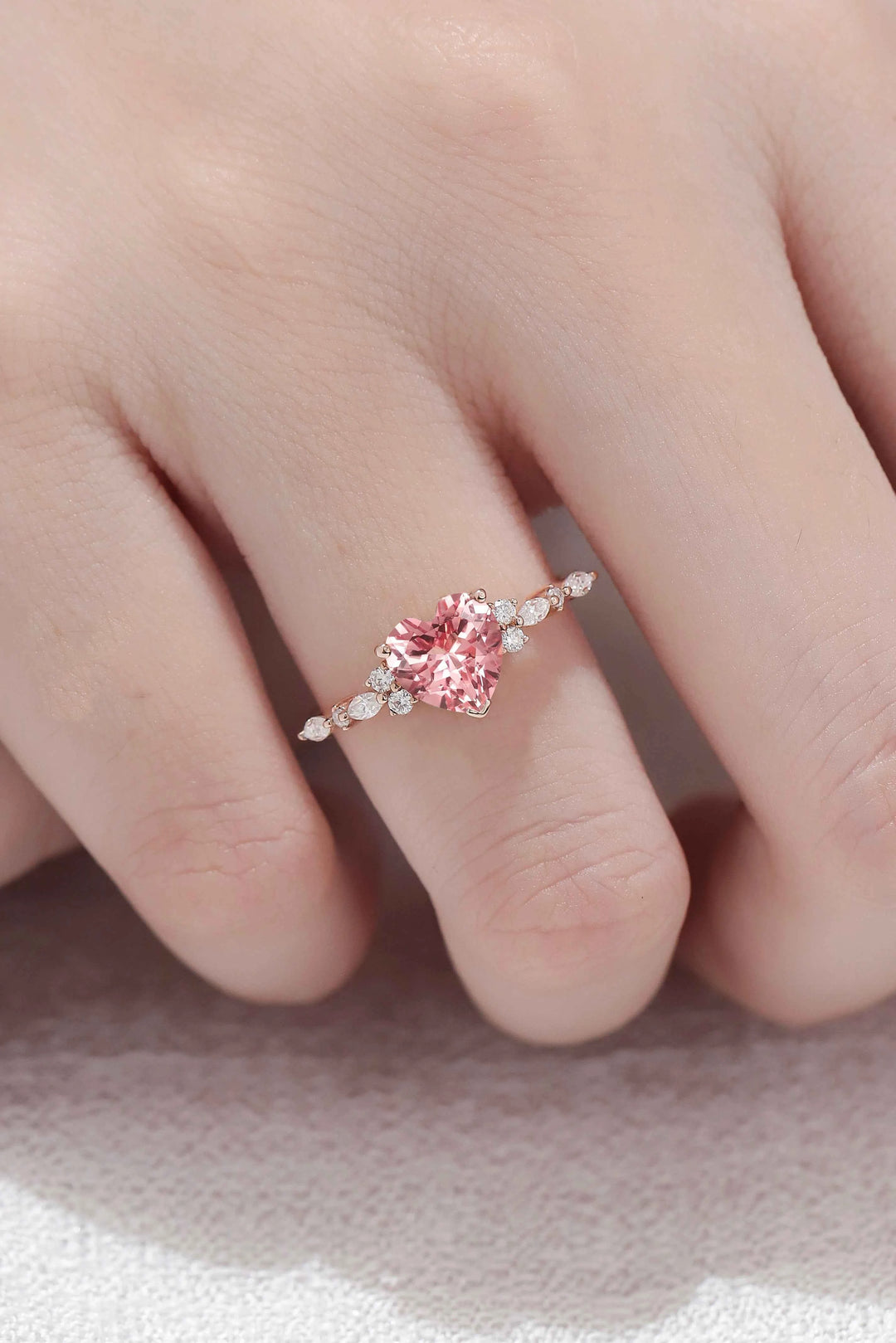 Fire Cut Pink Paparazzi and Moissanite Gemstone Ring