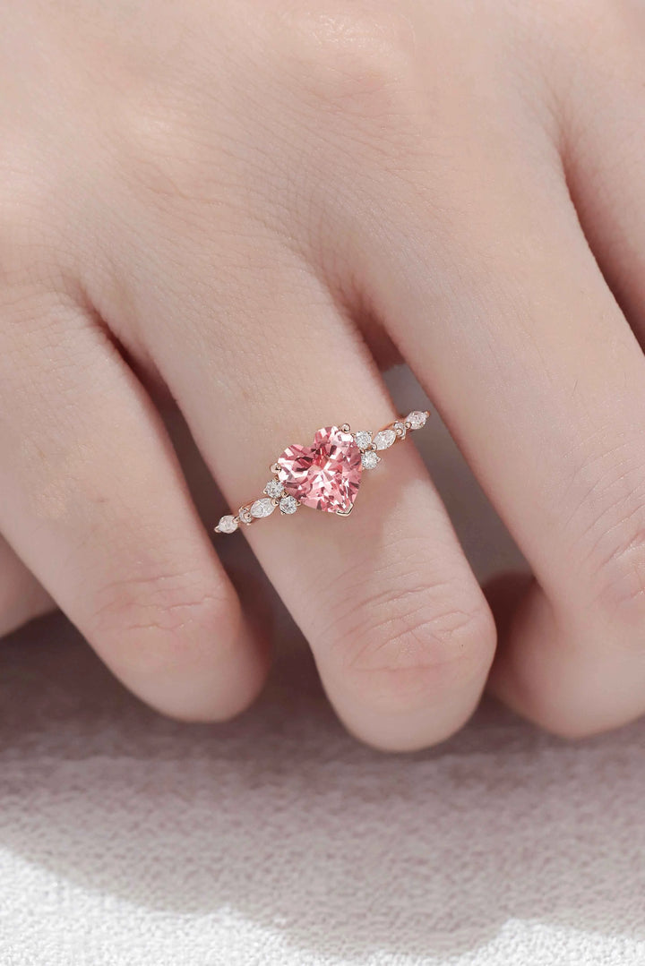 Fire Cut Pink Paparazzi and Moissanite Gemstone Ring