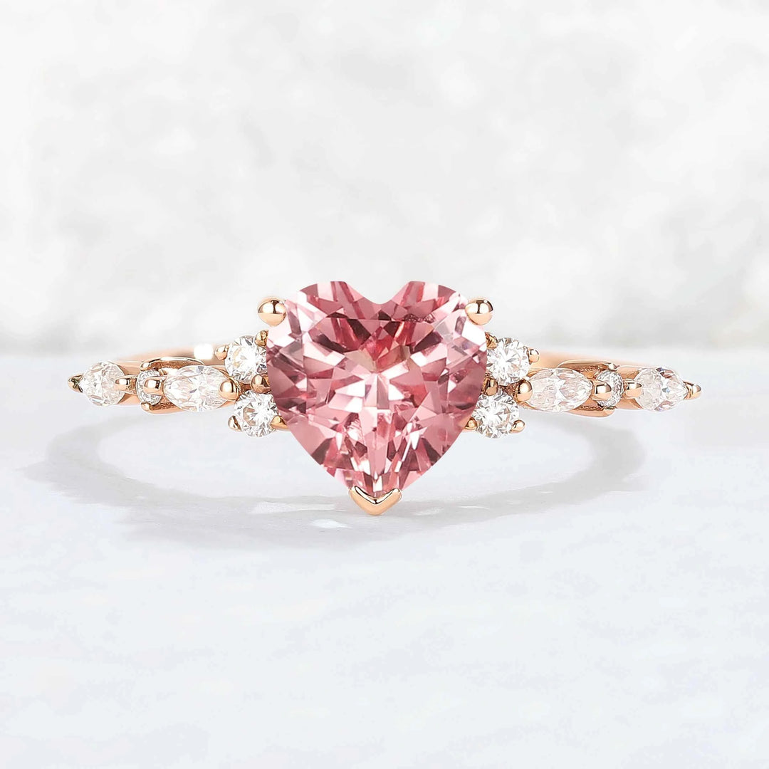 Fire Cut Pink Paparazzi and Moissanite Gemstone Ring
