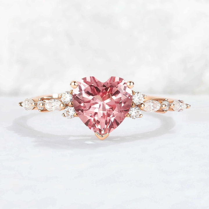 Fire Cut Pink Paparazzi and Moissanite Gemstone Ring