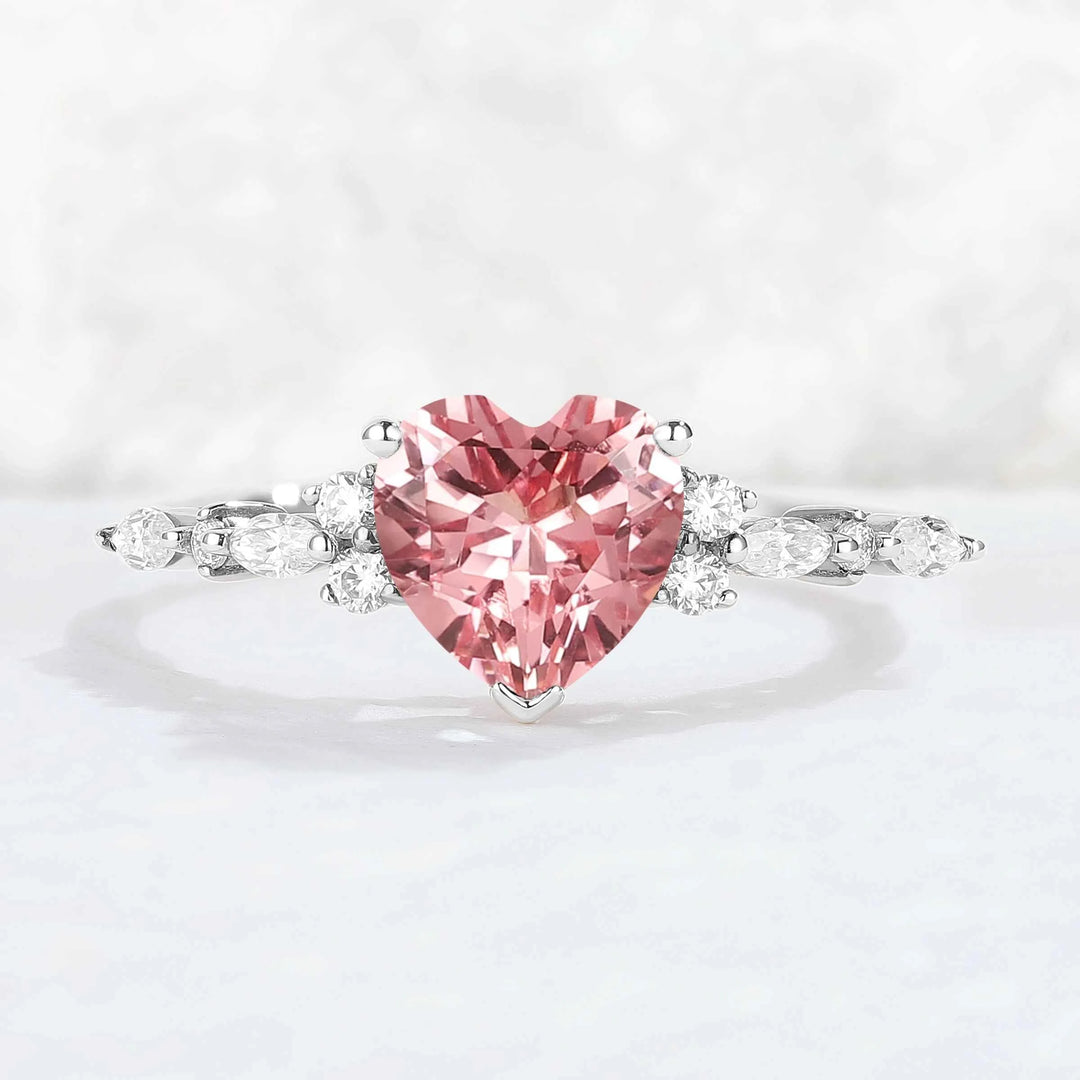 Fire Cut Pink Paparazzi and Moissanite Gemstone Ring