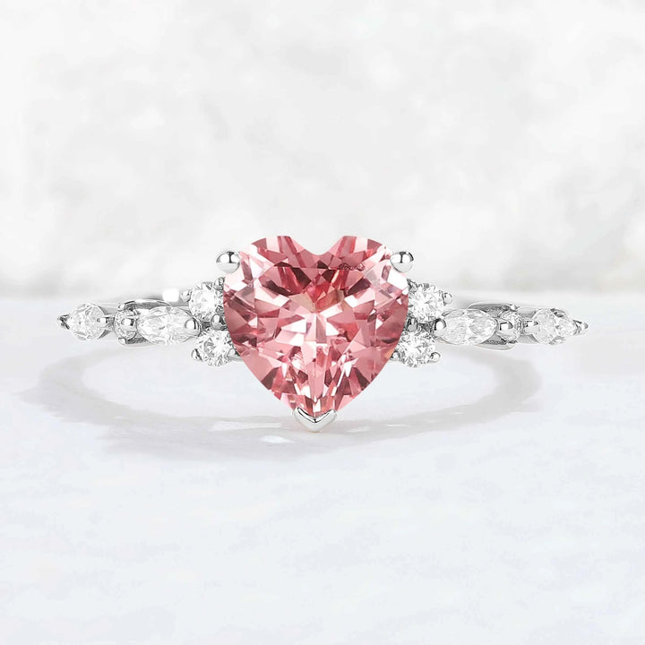 Fire Cut Pink Paparazzi and Moissanite Gemstone Ring