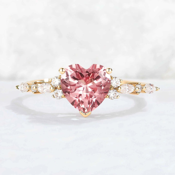 Fire Cut Pink Paparazzi and Moissanite Gemstone Ring