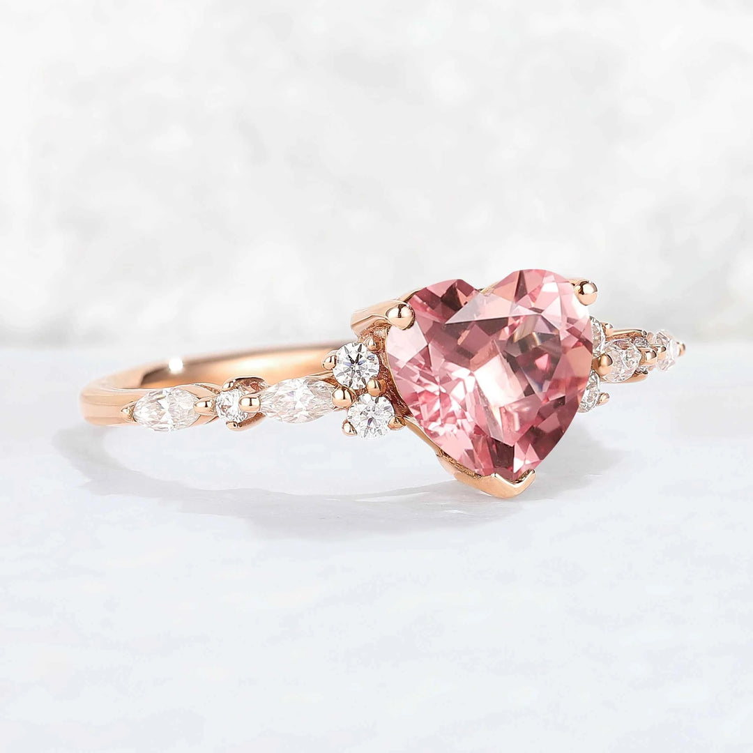 Fire Cut Pink Paparazzi and Moissanite Gemstone Ring