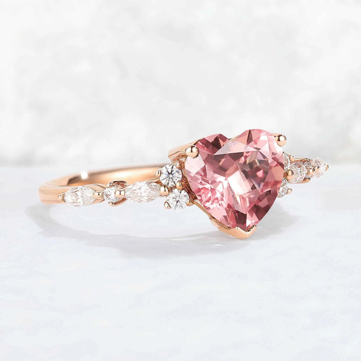 Fire Cut Pink Paparazzi and Moissanite Gemstone Ring