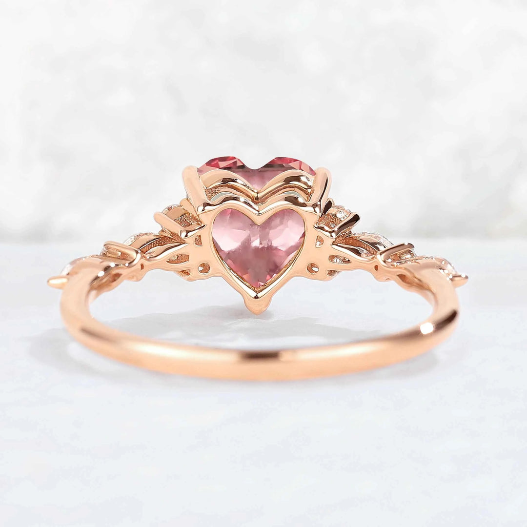 Fire Cut Pink Paparazzi and Moissanite Gemstone Ring