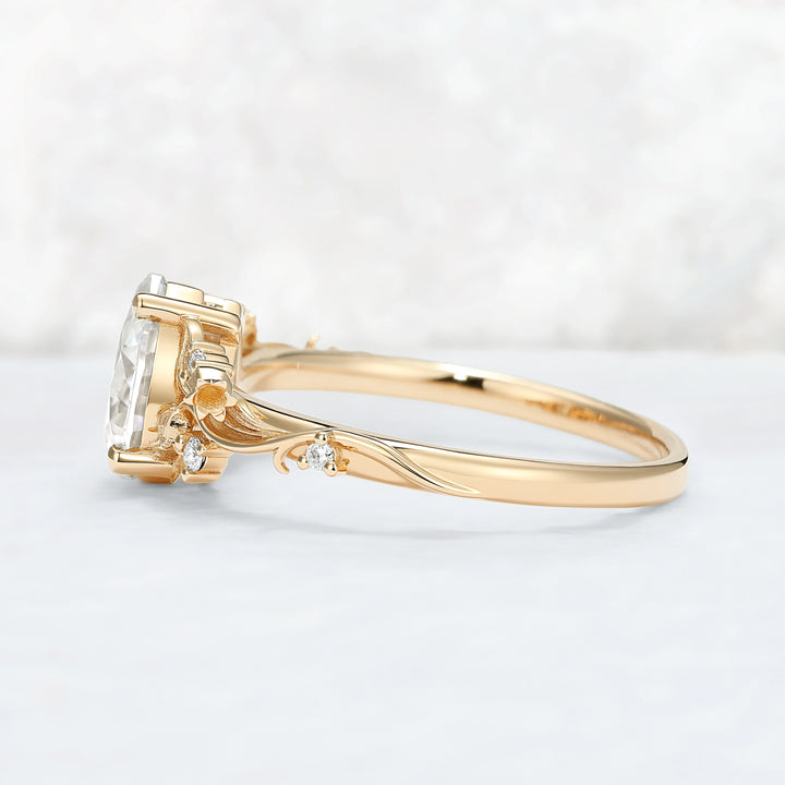 Unique Lily of the Valley Inspired Pear Cut Moissanite Engagement Ring