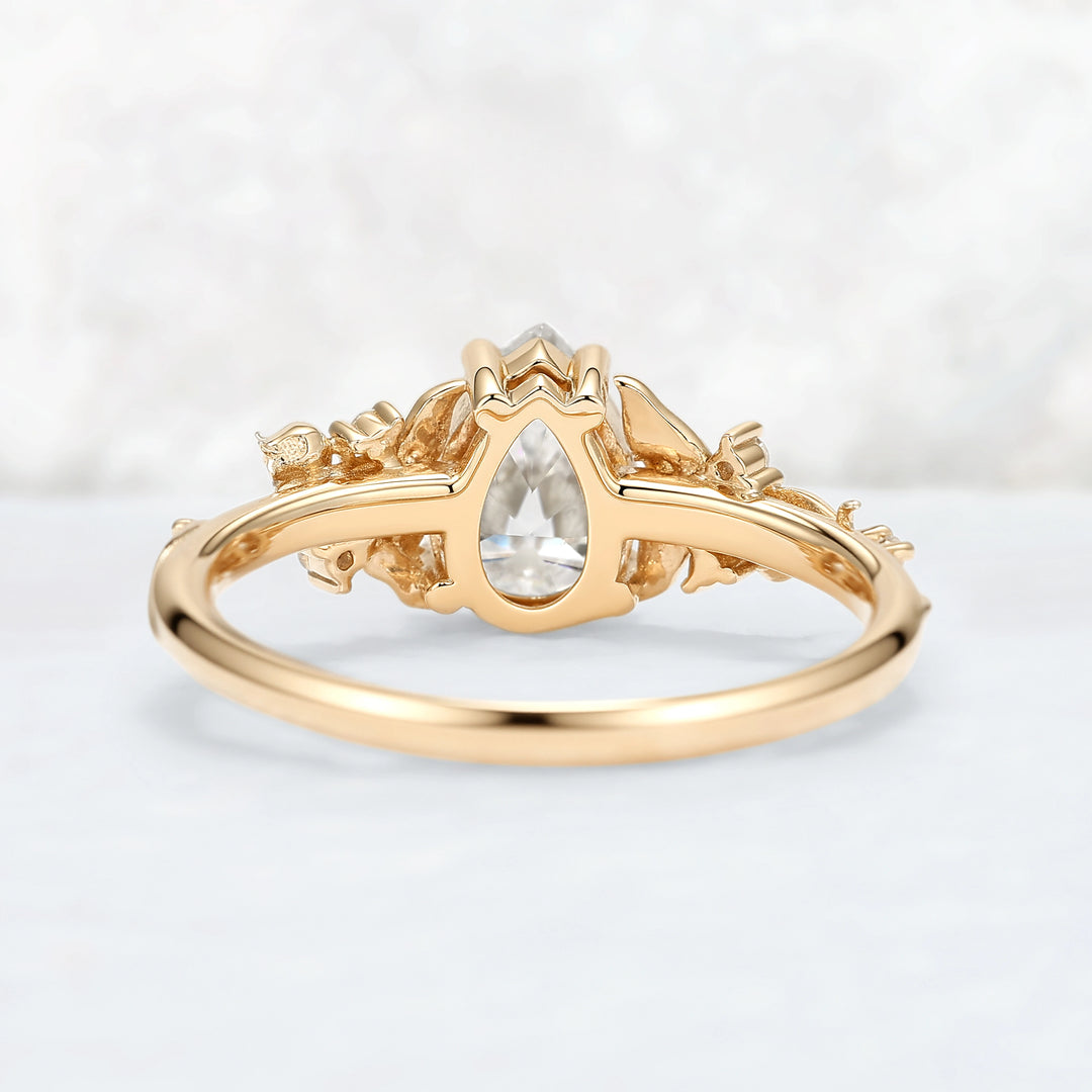 Unique Lily of the Valley Inspired Pear Cut Moissanite Engagement Ring