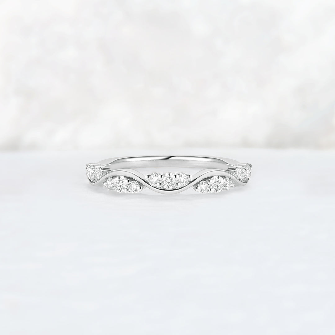 Half Eternity Round Cut Moissanite Straight Wedding Band