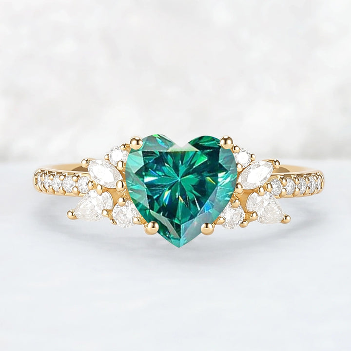 Heart-Cut Green Moissanite Cluster Engagement Ring