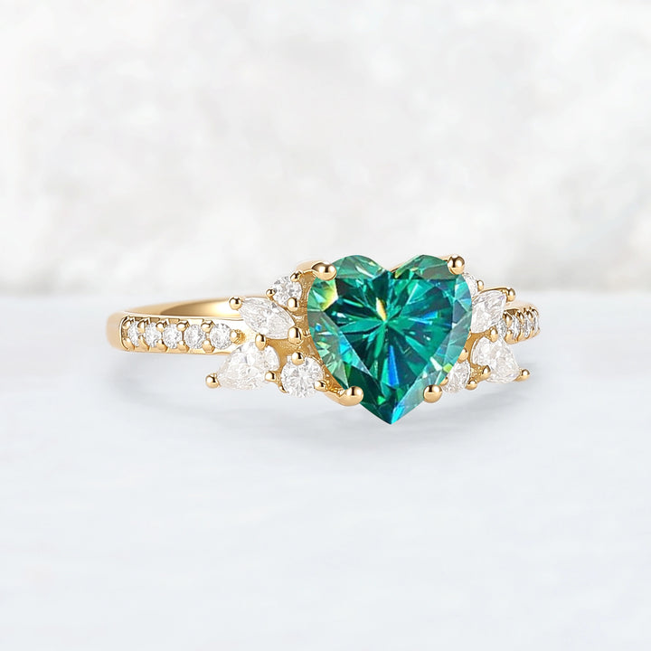 Heart-Cut Green Moissanite Cluster Engagement Ring