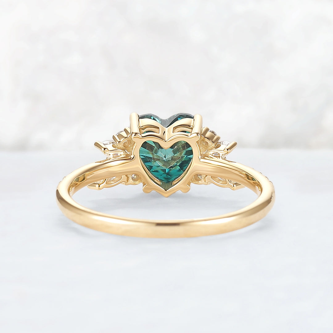 Heart-Cut Green Moissanite Cluster Engagement Ring