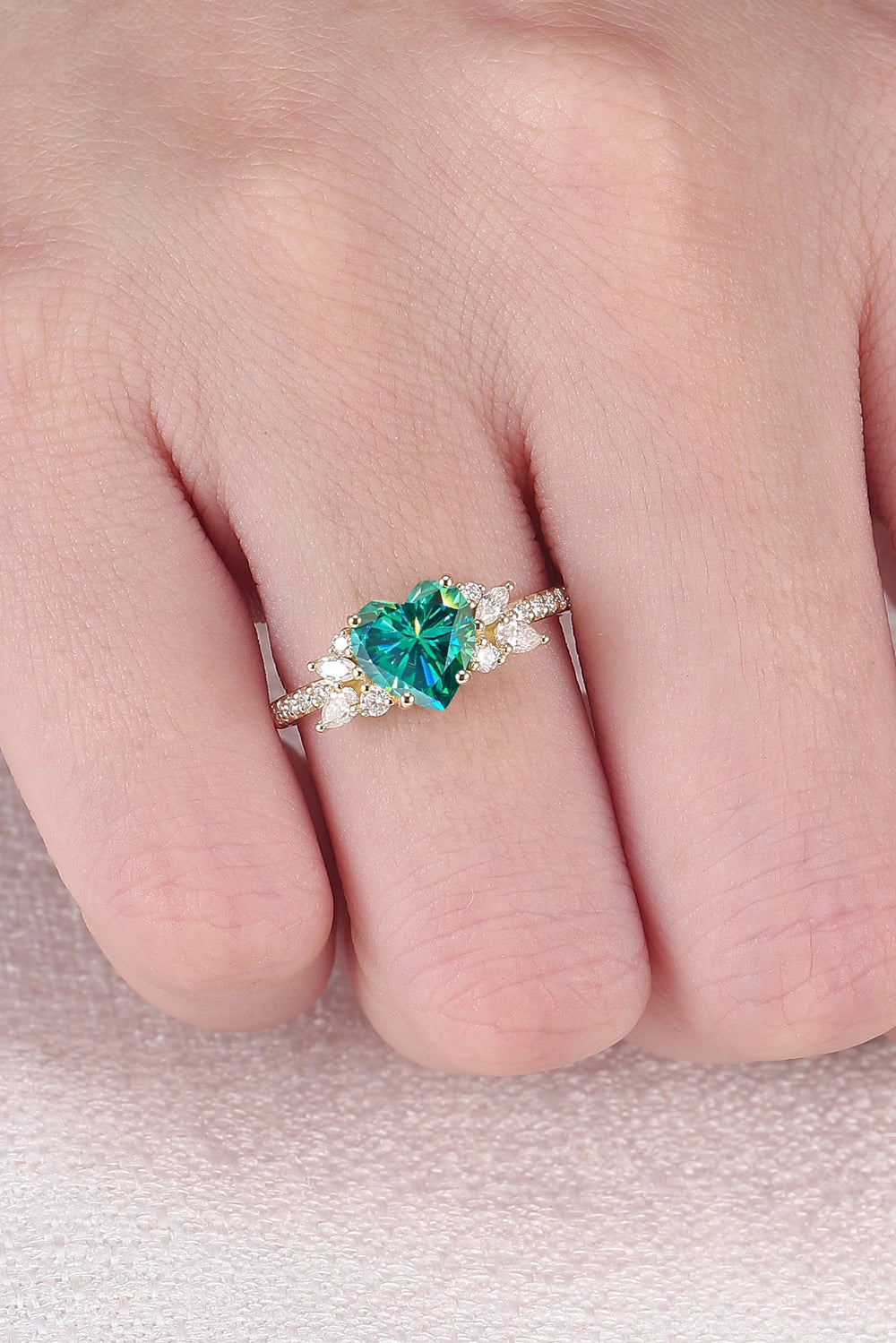 Heart-Cut Green Moissanite Cluster Engagement Ring