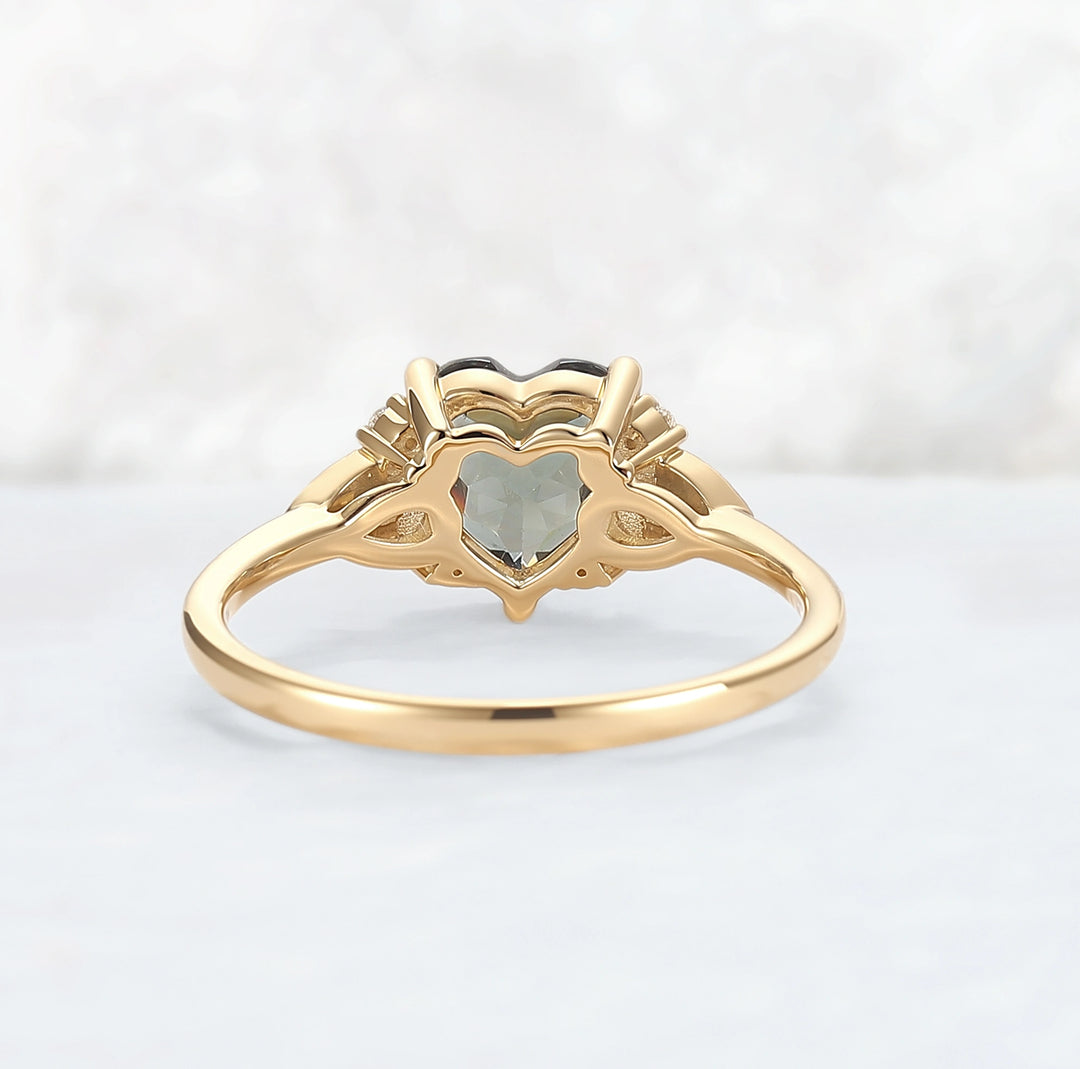 Heart-Cut Green Sapphire Cluster Engagement Ring