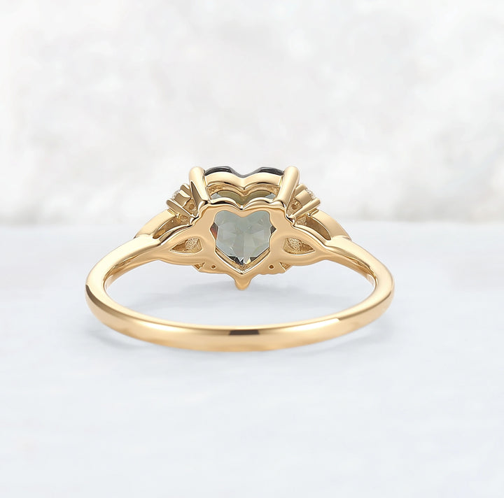 Heart-Cut Green Sapphire Cluster Engagement Ring