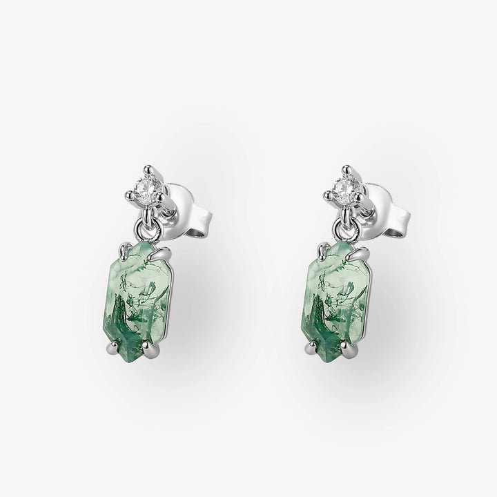 Hexagon Cut Moss Agate Earrings Anniversary Gift for Her