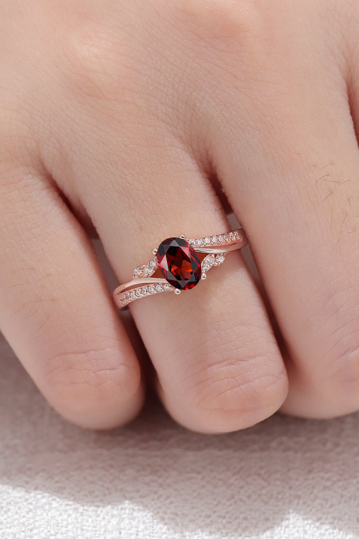 Unique Oval Shaped Garnet Vine Engagement Ring