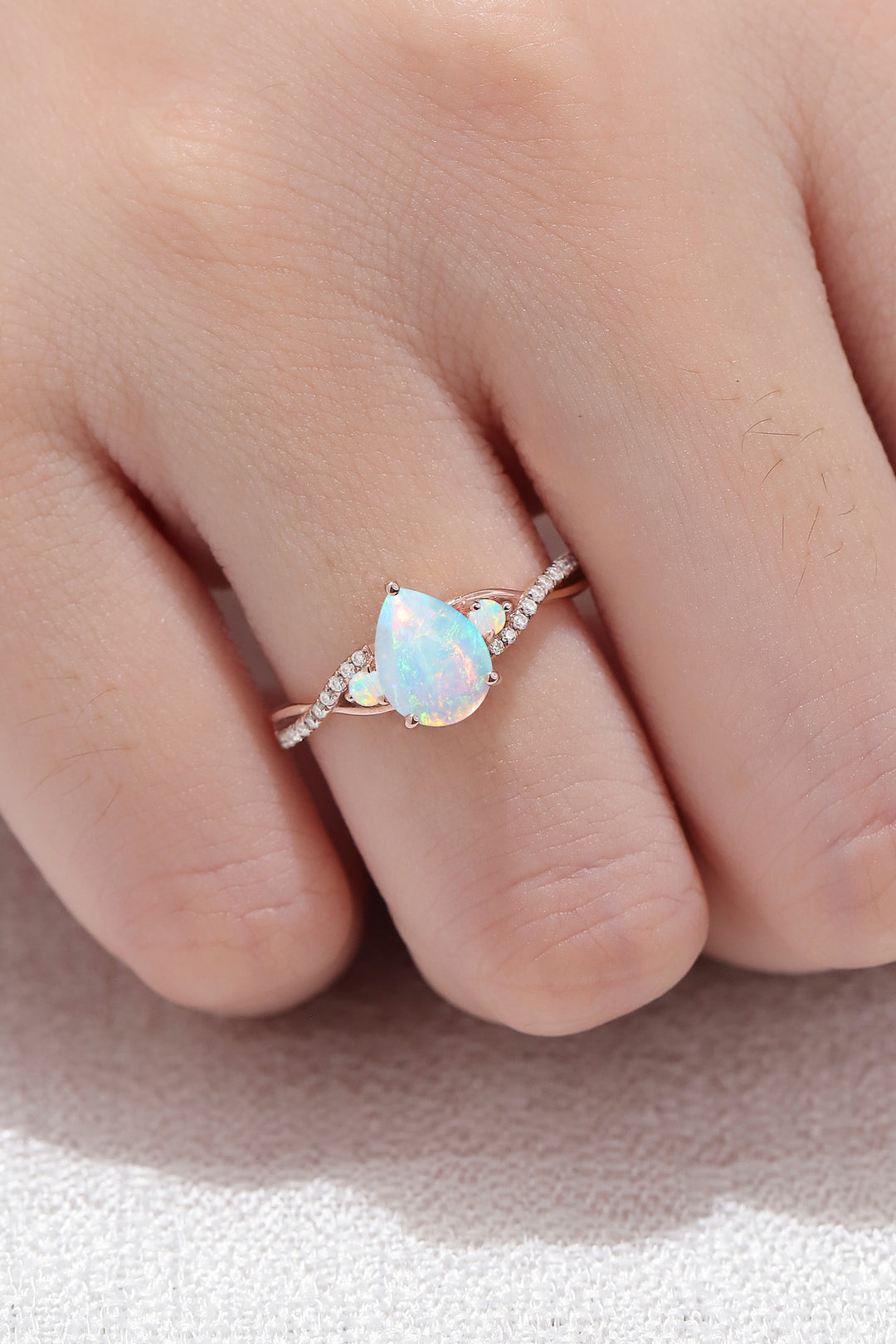 Unique Pear Cut Opal Twisted Engagement Ring