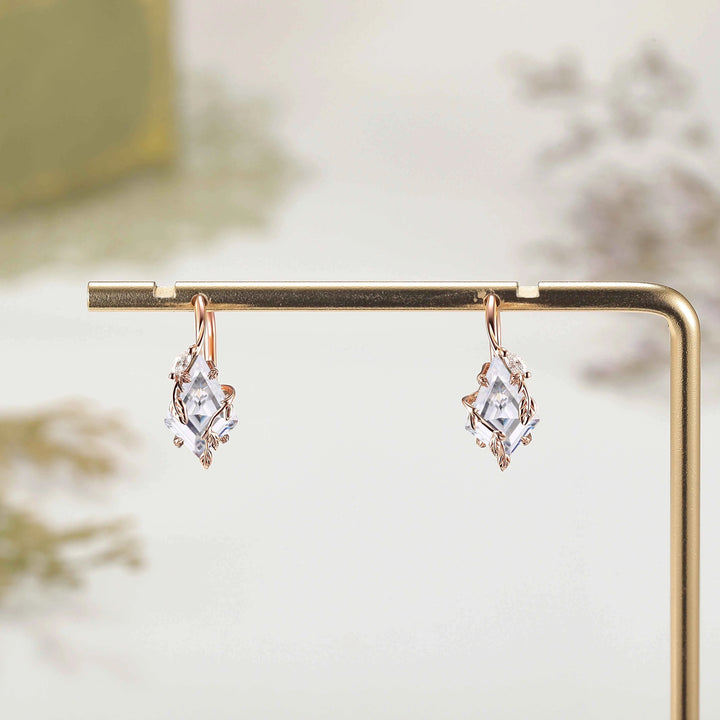 Kite Cut Moissanite Leafy Earrings Anniversary Gift for Her