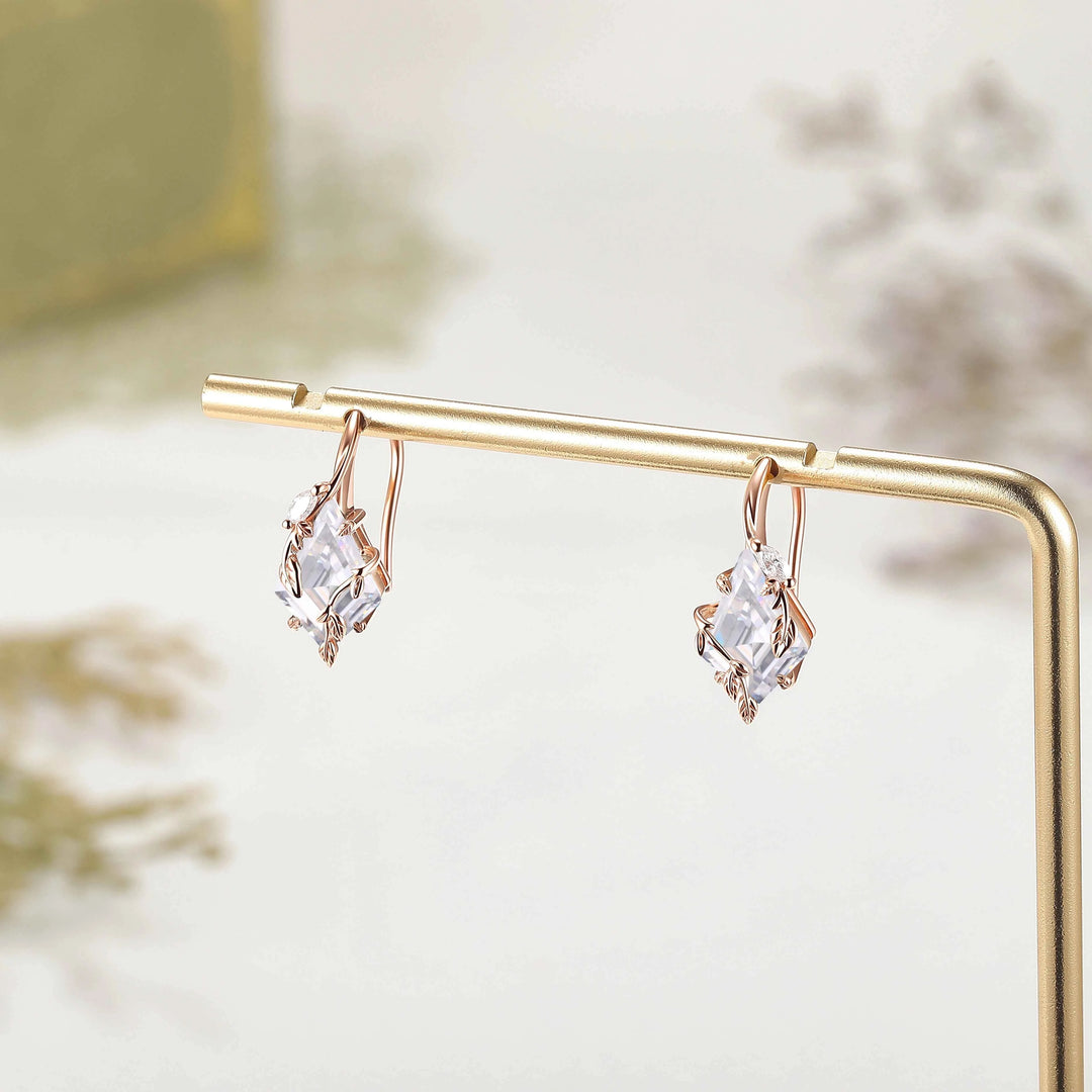 Kite Cut Moissanite Leafy Earrings Anniversary Gift for Her