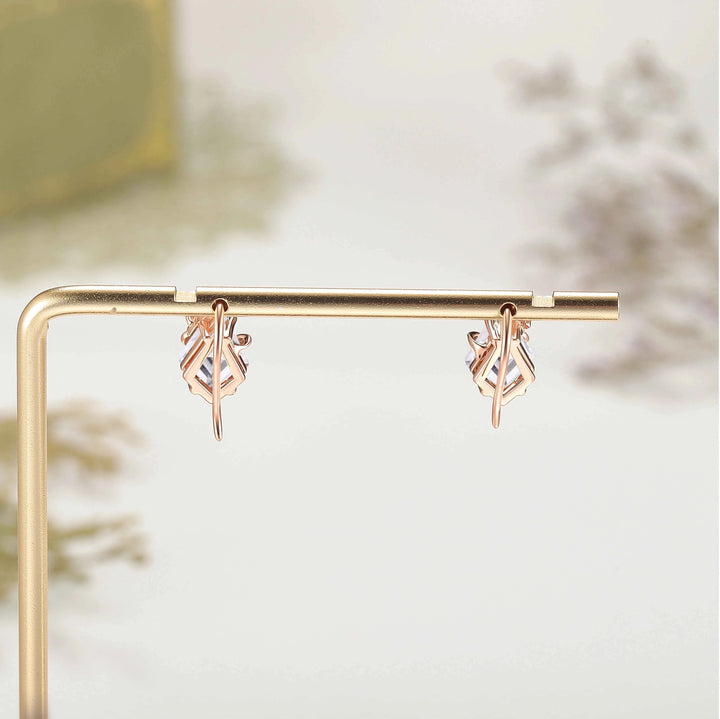 Kite Cut Moissanite Leafy Earrings Anniversary Gift for Her