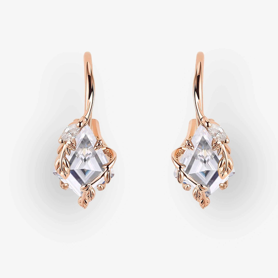 Kite Cut Moissanite Leafy Earrings Anniversary Gift for Her