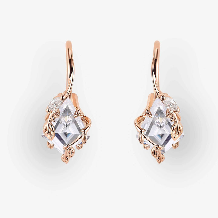 Kite Cut Moissanite Leafy Earrings Anniversary Gift for Her