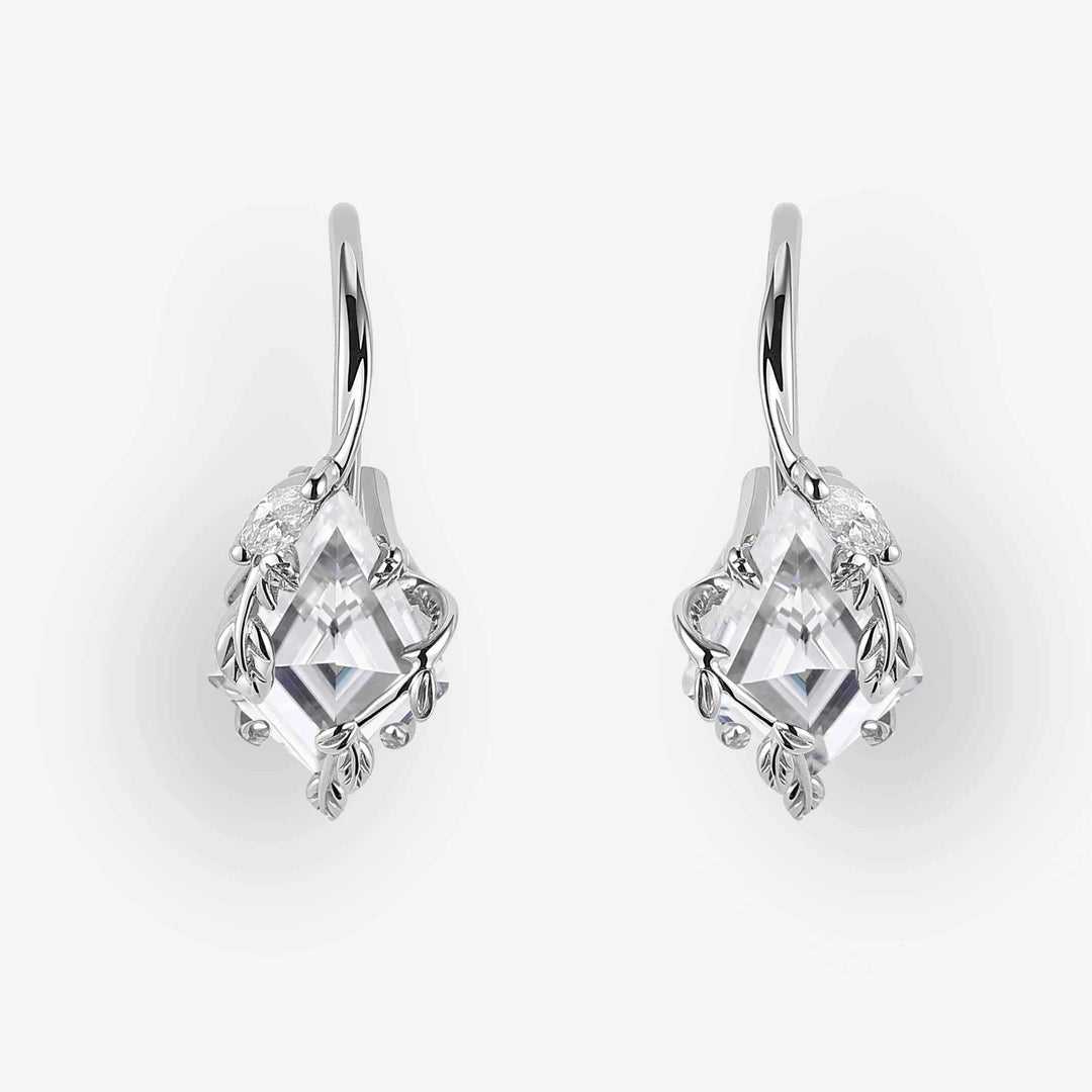 Kite Cut Moissanite Leafy Earrings Anniversary Gift for Her