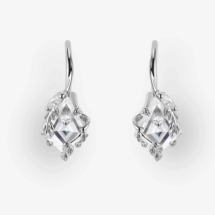 Kite Cut Moissanite Leafy Earrings Anniversary Gift for Her