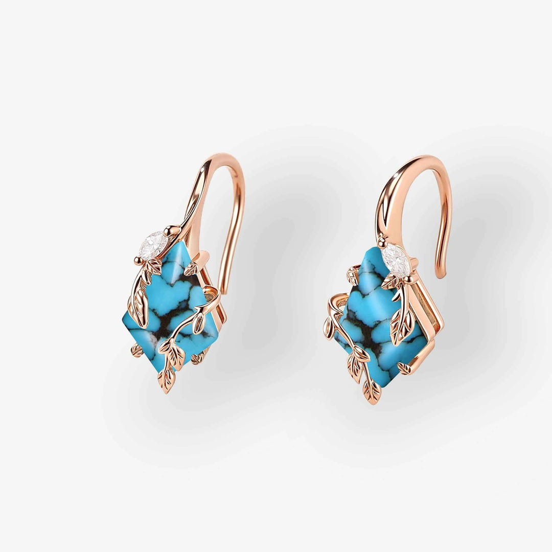Kite Cut Turquoise Leafy Earrings Anniversary Gift for Her
