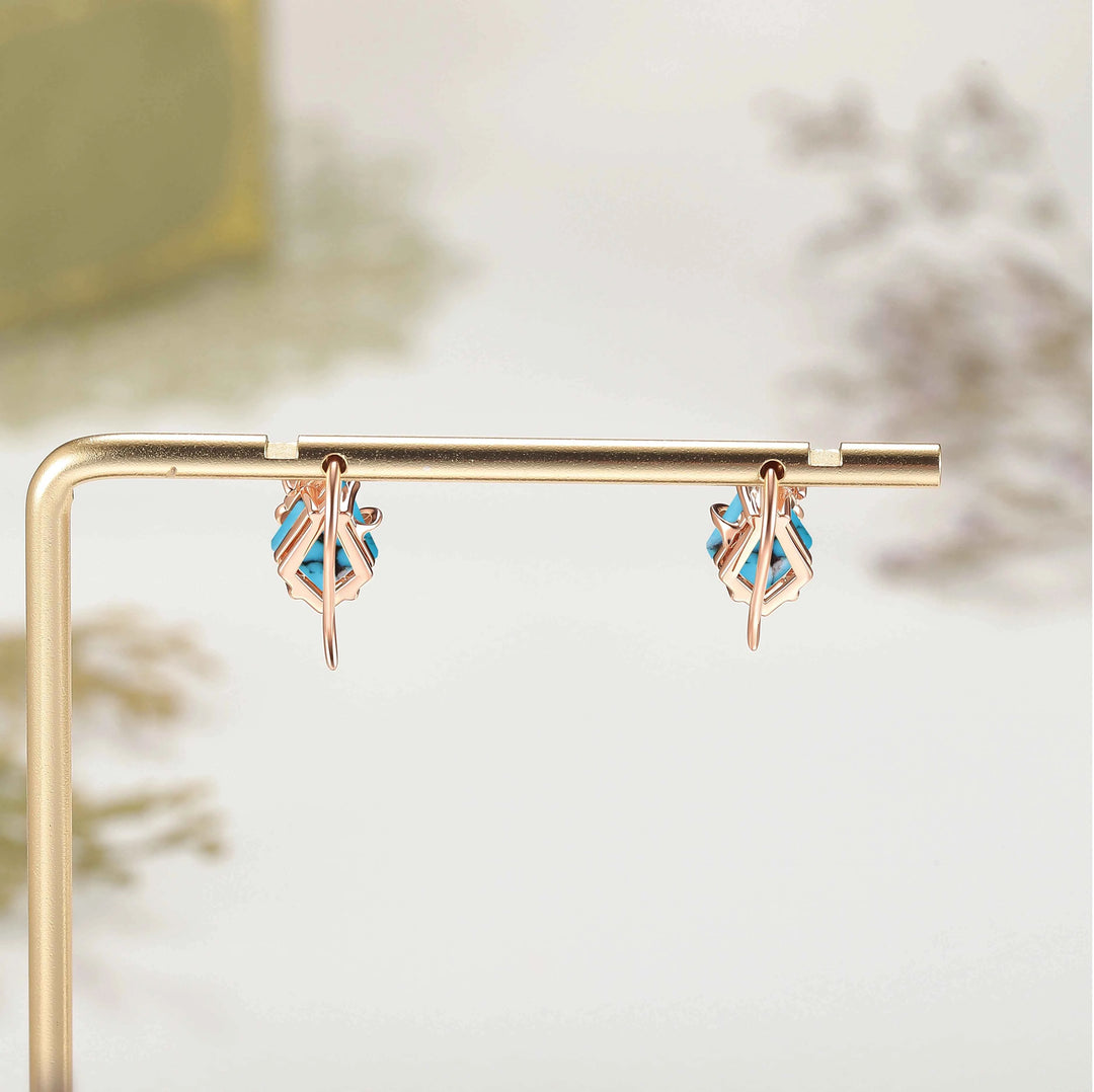 Kite Cut Turquoise Leafy Earrings Anniversary Gift for Her
