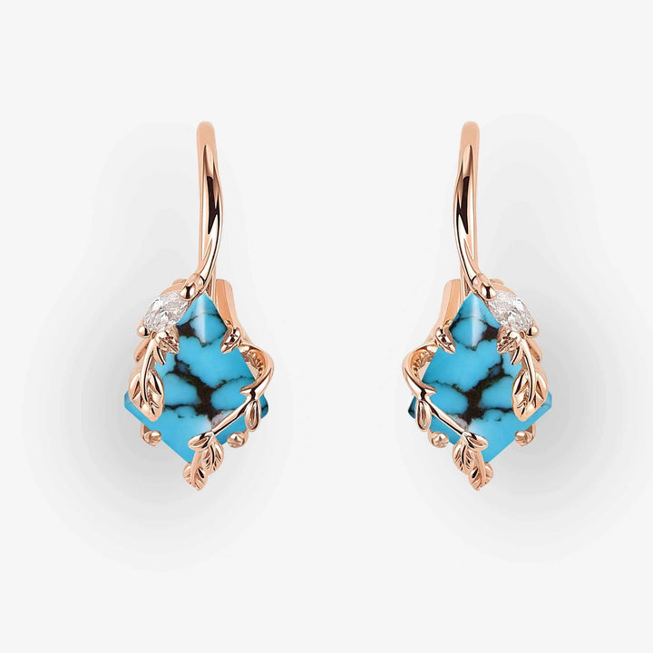 Kite Cut Turquoise Leafy Earrings Anniversary Gift for Her