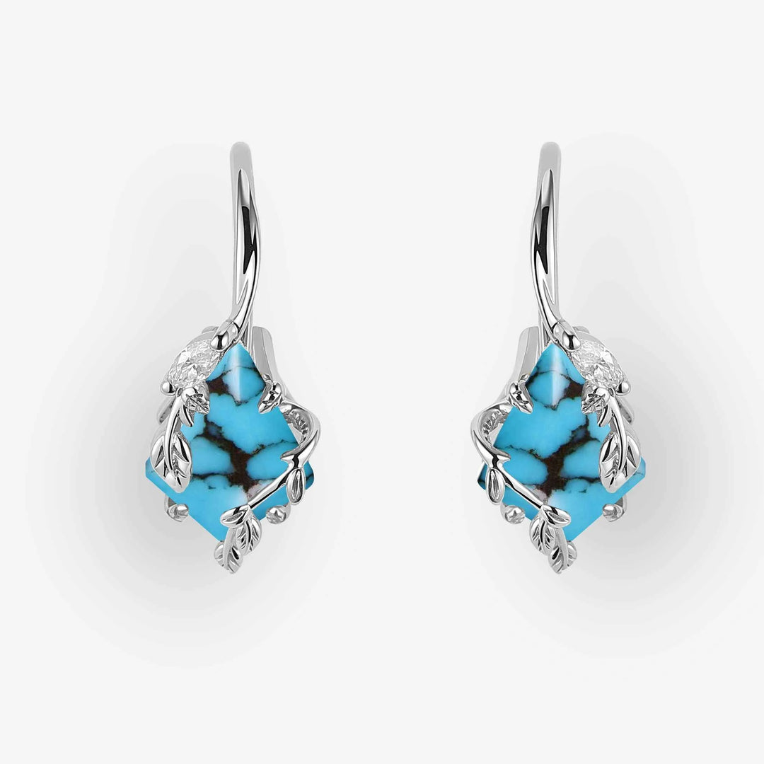 Kite Cut Turquoise Leafy Earrings Anniversary Gift for Her