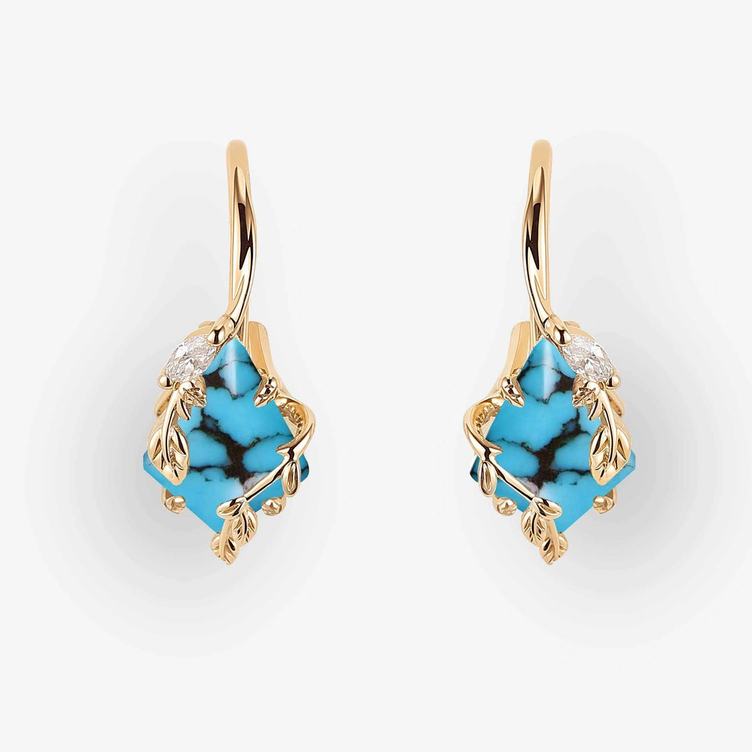 Kite Cut Turquoise Leafy Earrings Anniversary Gift for Her