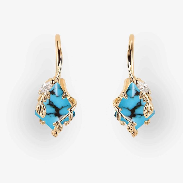 Kite Cut Turquoise Leafy Earrings Anniversary Gift for Her