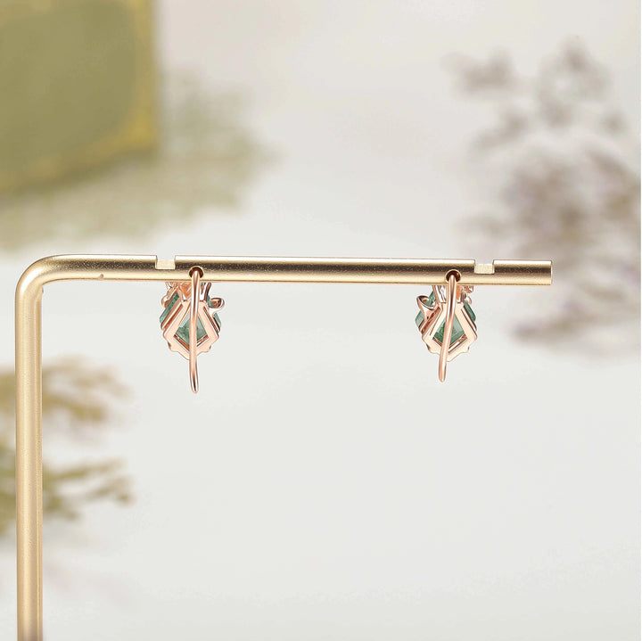 Unique Kite Cut Moss Agate Leafy Earrings Gift for Her