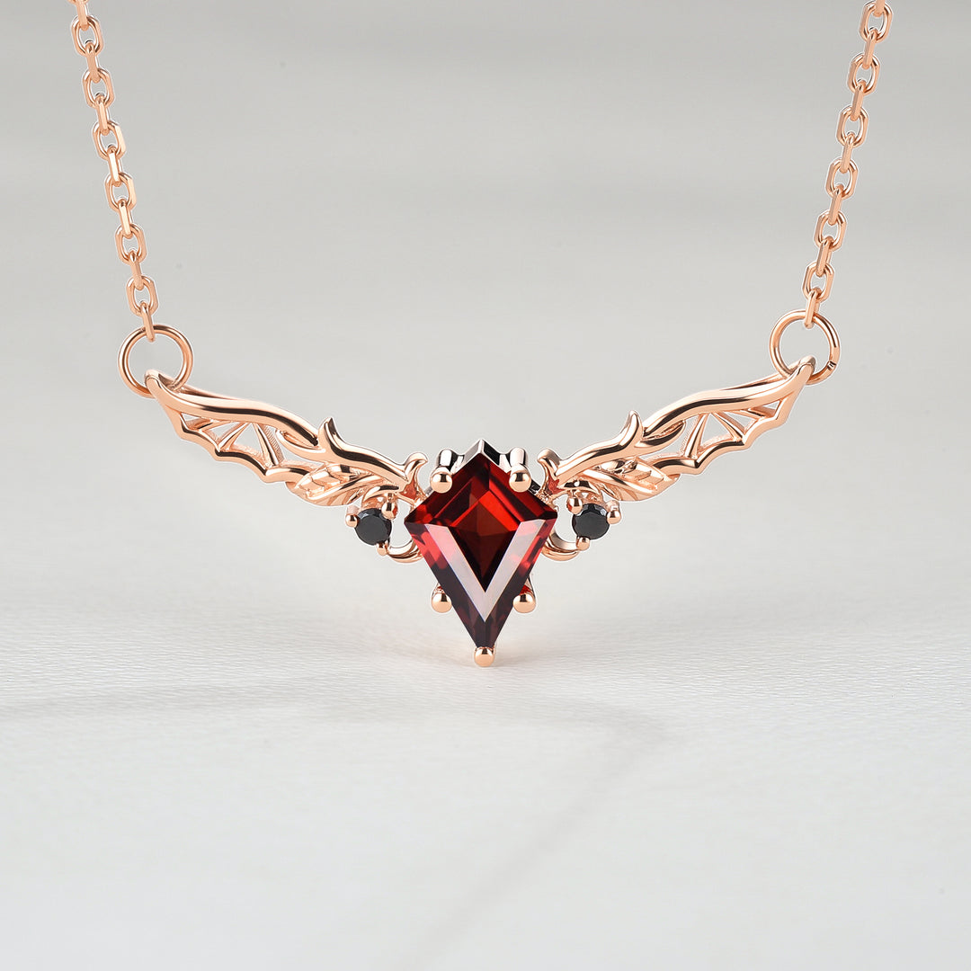 Kite Shaped Garnet Rose Gold Necklace Halloween Jewelry