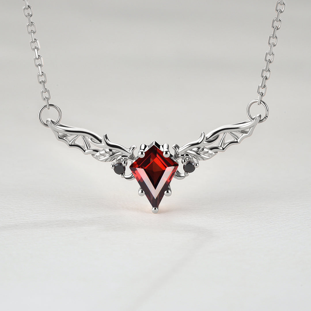 Kite Shaped Garnet Rose Gold Necklace Halloween Jewelry