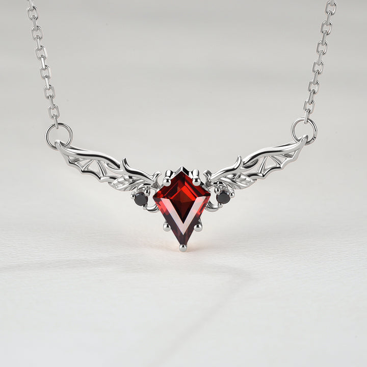 Kite Shaped Garnet Rose Gold Necklace Halloween Jewelry