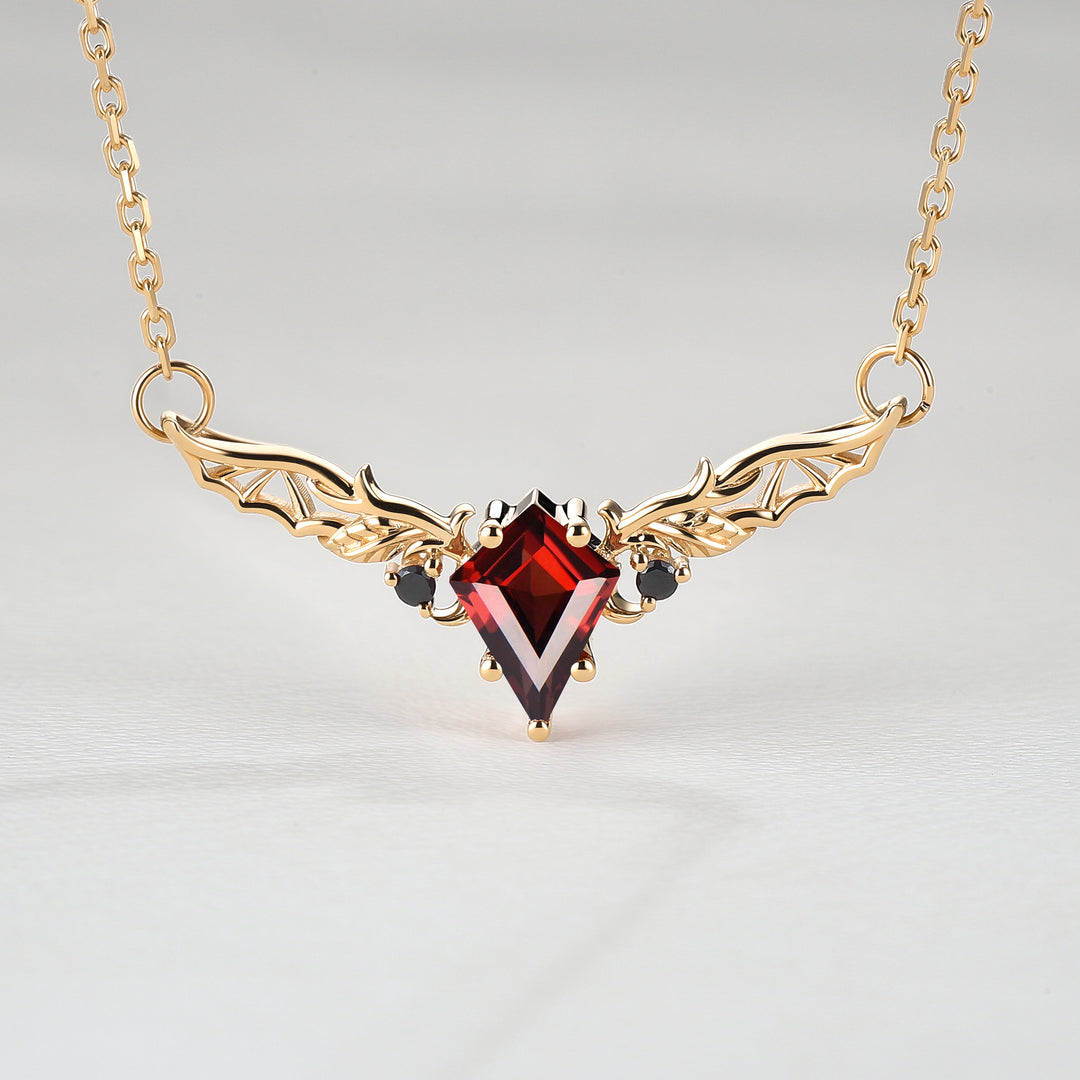 Kite Shaped Garnet Rose Gold Necklace Halloween Jewelry
