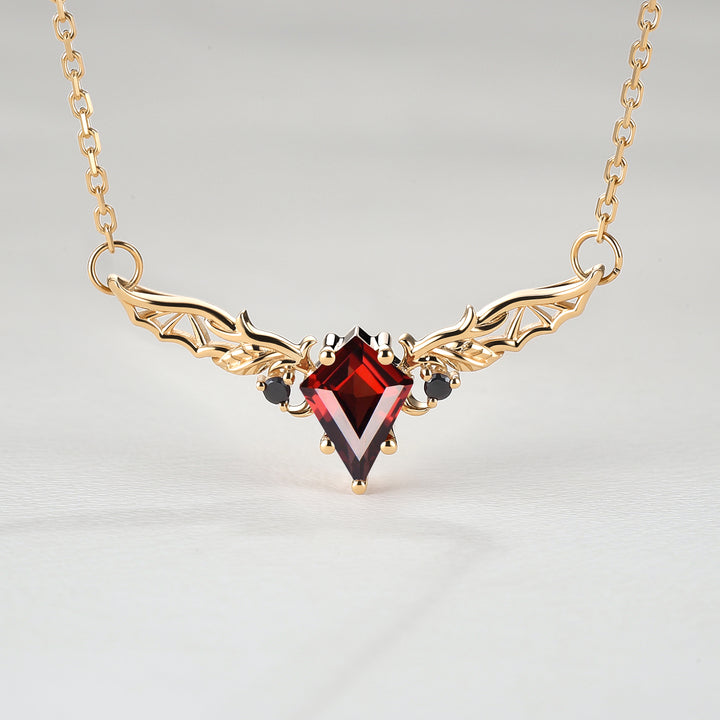 Kite Shaped Garnet Rose Gold Necklace Halloween Jewelry
