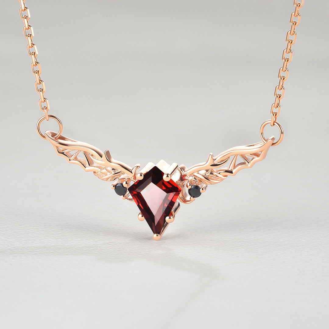 Kite Shaped Garnet Rose Gold Necklace Halloween Jewelry