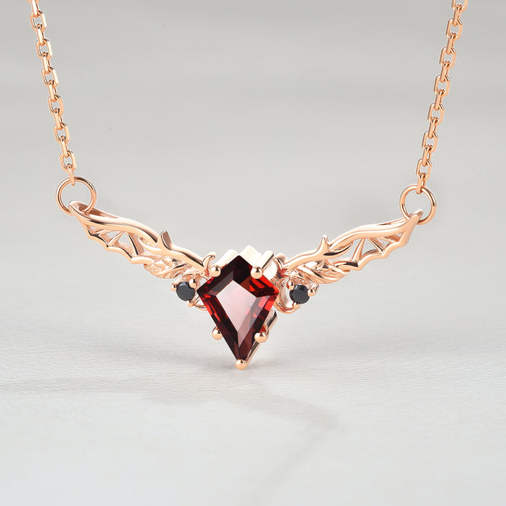 Kite Shaped Garnet Rose Gold Necklace Halloween Jewelry