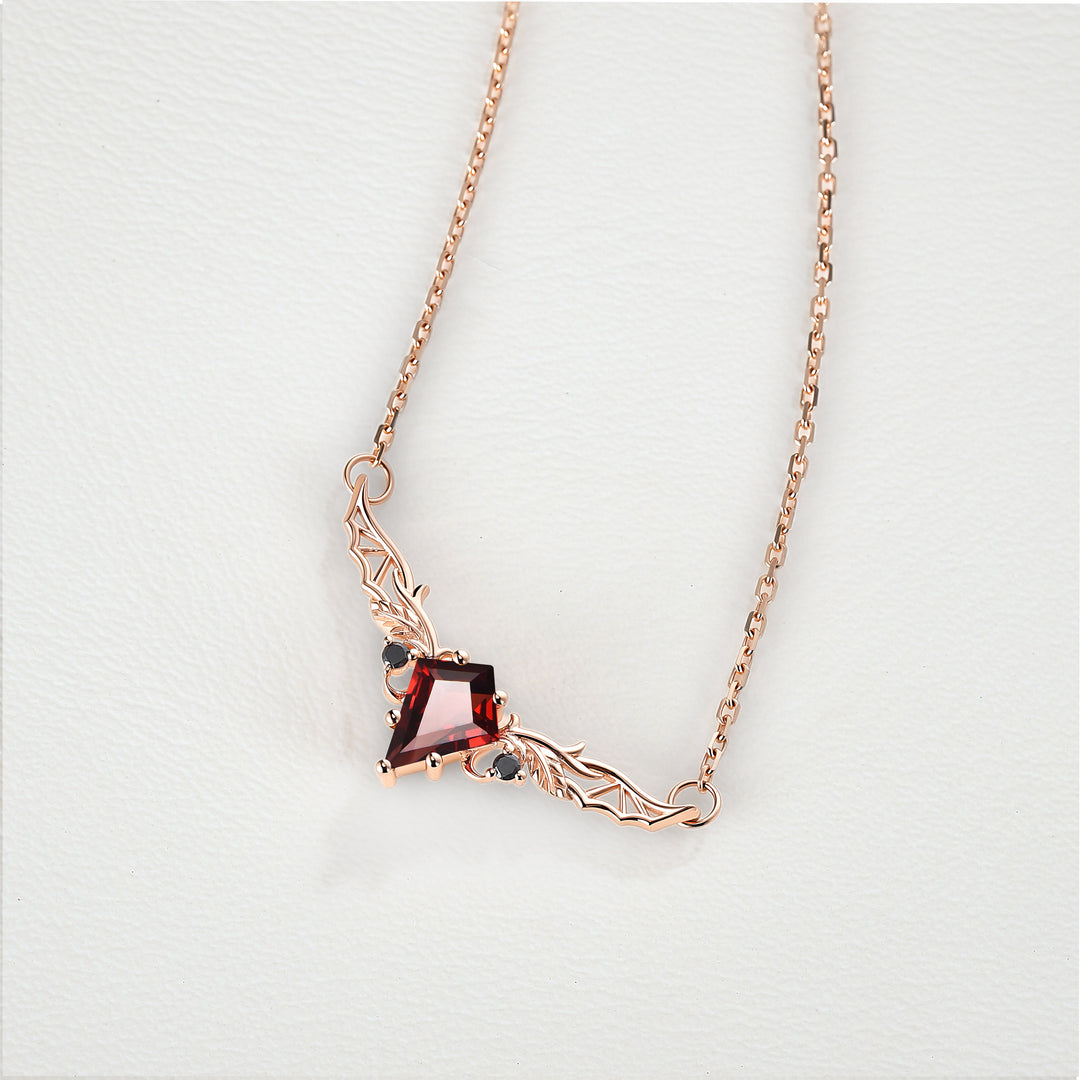Kite Shaped Garnet Rose Gold Necklace Halloween Jewelry